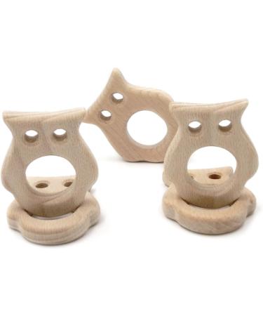 Wendysun 3pcs Cartoon Wood Teether Set - Natural Owl Shape Baby Teething Toy - Buy Online on GoSupps.com