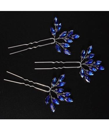 JWICOS Bridal Wedding Crystal Hair Pins - Pack of 3 (Blue Silver) - Hair Accessories for Women and Girls - Buy Online on GoSupps.com