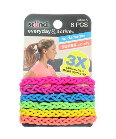 Scunci Everyday and Active Strand Elastics Assorted Colors 6-Pcs per Pack 2-Packs Total