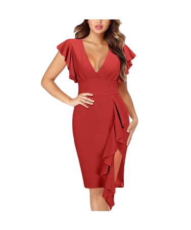 Briskyry V-neck flowers case of kneeling business dresses women summer elegant bustier festival dresses sexy ruffled hems moorlessly tightly dress party dress vintage dress xl uorange