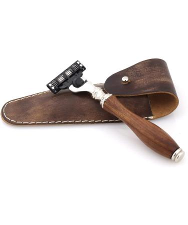 JAG Shaving Razor Set - Sustainable 3-Part Wood Shaving Set with Synthetic Silver Tip Brush Stand & Leather Bag - Eco-Friendly Grooming Solution - Buy Online on GoSupps.com