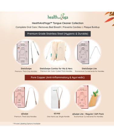 Buy HealthAndYoga qSwipe Lite Copper Tongue Cleaners - 6 Pack for Bad Breath Relief & Oral Hygiene - Buy Online on GoSupps.com