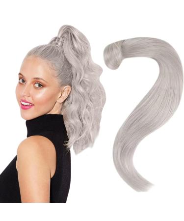 Easyouth Ponytail Hair Extensions Real Hair Ponytail Extension White Blonde One Piece Wrap Around Hair Extensions Human Hair Ponytail Straight 18 Inch 80g 45 cm/18" 4-Pony #800(#1000)