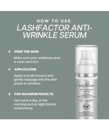 Lashfactor Anti Wrinkle Serum (15g) - Reduces Wrinkles and Fine Lines with Intense Hydration Glow Boosting Facial Anti-Ageing Serum 100% Vegan - Buy Online on GoSupps.com