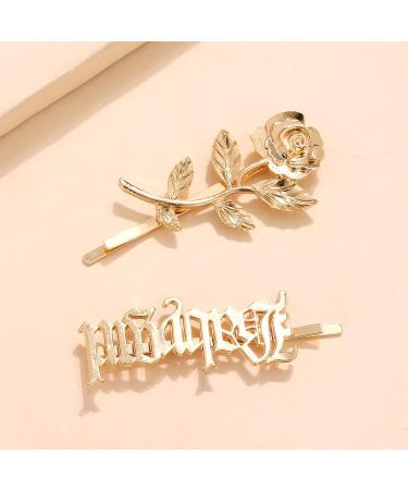 Yheakne Rose Hair Clip Pin Vintage Gold One Word Clip Hair Clip French Rose Retro Bobby Pins Decorative Hair Accessories for Women and Girls (Rose) - Buy Online on GoSupps.com