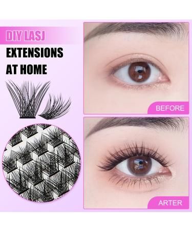 Rxuaw DIY Eyelash Extension Kit Lash Clusters 12 Rows Cluster Lashes with Glue and Tweezer for Lash Extension Beginners One - Buy Online on GoSupps.com