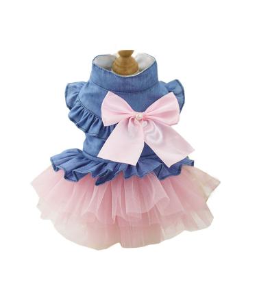 ZoonPark Puppy Dog Pet Clothes Pet Dog BOW Denim Dress Tutu Skirt Summer Clothes for Small Dog Cat Puppy (S Pink Skirt)