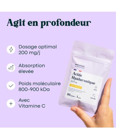 Pure Hyaluronic Acid 60 Vegan Capsules Anti-Aging + Anti-Wrinkle 800-900 kDa 1 Month Cure Skin Hydration With Vitamin C Made in France Essentials by NOVOMA - Buy Online on GoSupps.com