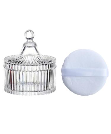 Large Body Powder Puff and Powder Container Crystal Case for Dust Puff Powder applicator with Box for Face and Body (white)