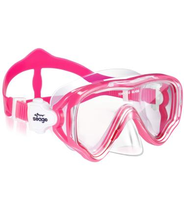 Seago Kids Swim Goggles Snorkel Diving Mask for Youth, Anti-Fog 180 Clear View Pink