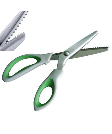 NEJLSD Pinking Shears for Fabric ultra sharp Comfort Grips Dressmaking Pinking Shears Zig Zag Cut Scissors Sewing Scissors Professional Handheld Dressmaking Green