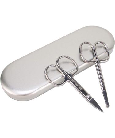 2pcs Stainless Steel Facial Hair Trimming Kit with Storage Box - Grooming Scissors for Nose, Beard, Mustaches, Eyebrow, Eyelashes, Ear Hair - Men and Women - Buy Online on GoSupps.com