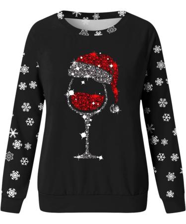 Women's Christmas Snowman & Penguin Print Sweatshirt | Black XL | Comfy O-Neck Raglan Pullover - Buy Online on GoSupps.com