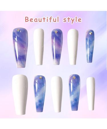 Luvadeyo Long Wave Press-On Artificial Nails - 24PC Gradient Blue White & Purple | Perfect for Women & Girls - Buy Online on GoSupps.com