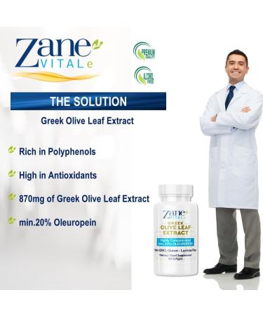 Zane Greek Olive Leaf Extract - 20% Oleuropein - Immune & Blood Pressure Support - Cardiovascular Health - 60 Capsules - Buy Online on GoSupps.com