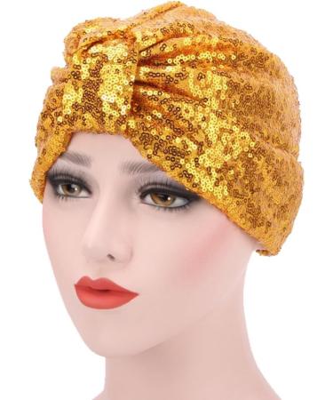 Decou Sparkly Sequin Twist Pleated Hair Wrap Stretch Turban S232 Gold One Size - Buy Online on GoSupps.com
