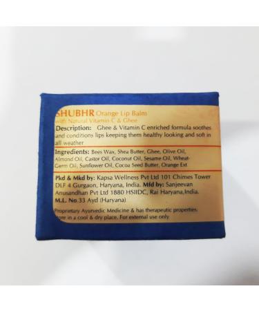 Shubhr Orange Lip Balm & Gloss - 100% Ayurvedic Natural Vitamin C Paraben & Sulphate Free for Dry Chapped Lips (15g 10 Herbs) - International Shipping Available - Buy Online on GoSupps.com