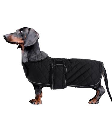 Minezi Dachshund dog winter jacket.Waterproof dog jacket.With wool inner and adjustable shoulder straps.Dog clothing in the free-black-m m (back long: 42-45cm) black