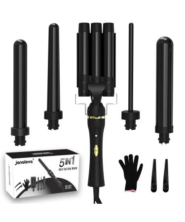 janelove Hair Curler 5 in 1 Curling Wand Set with 3 Barrel Hair Waver and 4 Interchangeable Ceramic Curling Iron 10-32mm for Long Medium Short Hair 10mm 18mm 25mm 32mm