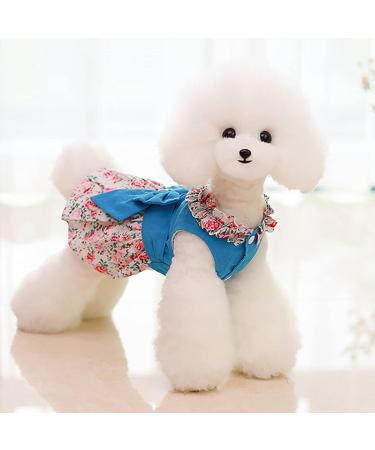 Floral Cat Clothes with Leash - Petyoung Princess Dress for Small Dogs & Cats - Blue Puppy Skirt Outfit - Buy Online on GoSupps.com