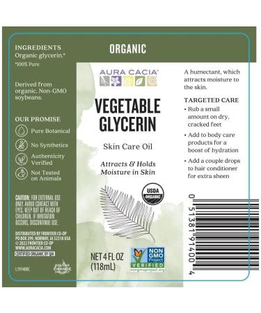 Aura Cacia Organic Skin Care Oil Vegetable Glycerin 4 Fluid Ounce Vegetable Glycerin 4 Fl Oz (Pack of 1) - Buy Online on GoSupps.com