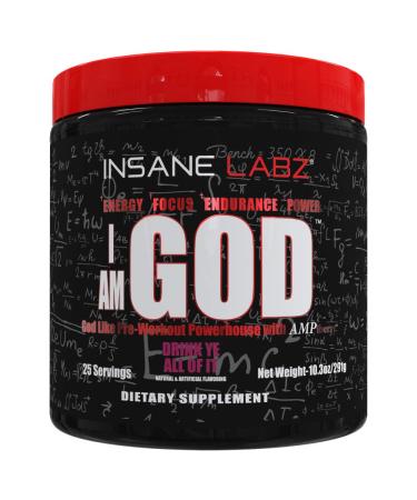 Insane Labz I am God Pre Workout, High Stim Pre Workout Powder Loaded with Creatine and DMAE Bitartrate Fueled by AMPiberry, Energy Focus Endurance Muscle Growth,25 Srvgs,Drink Ye All of It Drink Ye All of It (Grape)