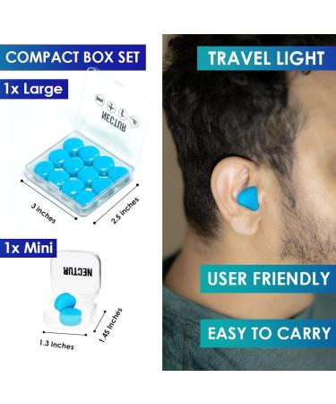 Nectur 7 Pair Reusable Ear Plugs for Sleeping | 22 dB NRR Noise Cancelling Silicone Earbuds | Waterproof & Wax Moldable | Ideal for Work, Concerts, Swimming & Mowing - Light Blue - Buy Online on GoSupps.com