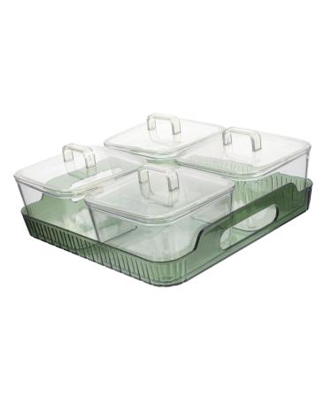 Mikinona Divided Serving Tray 1 Set Four Grid Fruit Plate Plastic Tray Mimosa Bar Supplies Snack Holder Snack Box Coffee Beans Green 21X21X8CM