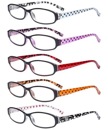 Eyekepper 5 Pack Reading Glasses with Small Lens for Women - Cute Ladies Readers with Polka Dots Arms +2.25 +2.25 5 Pairs Mix