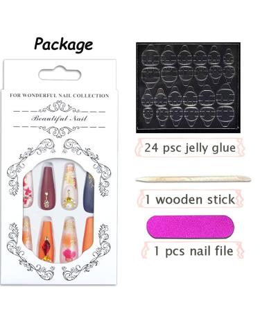 Magrace Brown French Tip Extra Long Press-On False Nails with Designs - 24 pcs | Stick-On Nails for Women | A-7 - Buy Online on GoSupps.com