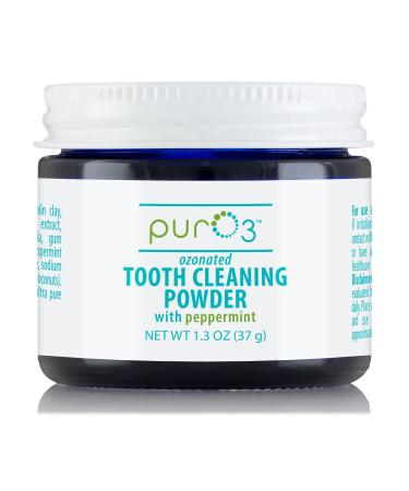 PurO3 Ozonated Tooth Cleaning Powder - Fluoride-Free Organic All Natural Tooth Powder Remineralizing - Natural Teeth Whitening Powder - Ozonated Coconut Oil Toothpaste with Peppermint 37g