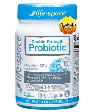 Life-Space Double Strength Broad Spectrum Probiotic 64 Billion CFU & 15 Diverse Strains Redouble Formulated for Digestive Health & Immune Health Probiotics for Women & Men - 30 Veg Capsules B- Double Strength Broad Spect