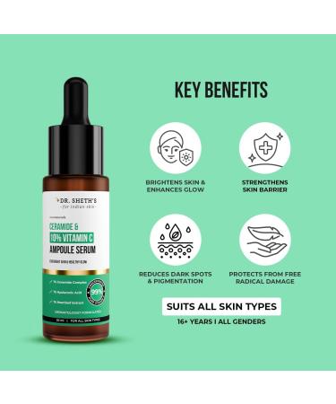 Ceramide & 10% Vitamin C Ampoule Serum. | Reduces Dullness & Dark Spots | Brightens & Repairs Skine. Barrier | For Beginners | 99% Pure Grade Vitamin C | All Skine. Types | 30 ml - Buy Online on GoSupps.com