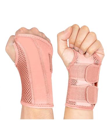 NuCamper Wrist Brace Carpal Tunnel Right Left Hand for Men Women Night Wrist Sleep Supports Splints Arm Stabilizer with Compression Sleeve Adjustable Straps for Tendonitis Arthritis Pain Relief Left Hand-Pink Small/Medium (Pack of 1)