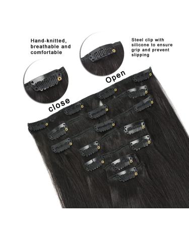 Clip In Extensions Real Hair | 70g Remy Human Hair Extensions | 45cm #1B Natural Black - 7 Pieces - Buy Online on GoSupps.com