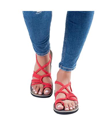 MisFun Bunion Correction Sandals/Womens Wide Width Sandals Hollow Cross Straps/Ladies Flip Flops With Orthopedic Toe Ring/Suitable for You Who Suffer From Bunion Pain 8 Red