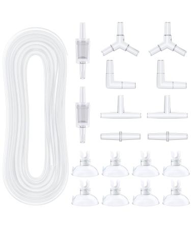 Pawfly aquarium 7.5 m airline hose standard air pumps accessories set with connections with suction cups and checking valves for aquarium ventilation setup 7.5 m (white)