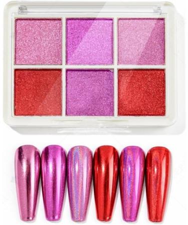 GZMAYUEN Pink Red Solid Mirror Chrome Nail Powder 6 Colors Red Laser Chrome Powders for Nails Metallic Nail Powder 08 - Buy Online on GoSupps.com