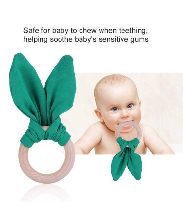 Delightful Bunny Ears Infant Wood Bite Ring - Safe Natural Tooth Training & Sensory Toy for Babies (Green) | Perfect Gift - Buy Online on GoSupps.com