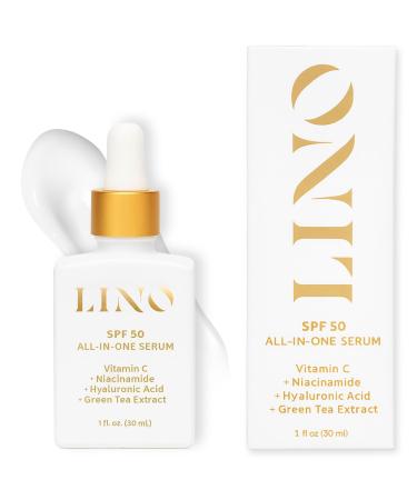 Lino All-In-One Serum with SPF 50 Zinc Oxide Mineral Sun Drops No White Cast Vitamin C Hyaluronic acid Niacinamide Green Tea extract Sun Protection Non-Comedogenic