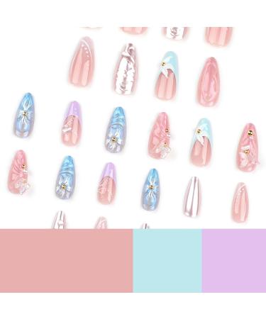 French Tip Press on Nails - Long pointed Press On Nails with Nail Tips Water ripple Gold dot Diamond Butterfly Flower Design Glossy Multicolor press on nails Acrylic False Nails Artificial Nails - Buy Online on GoSupps.com