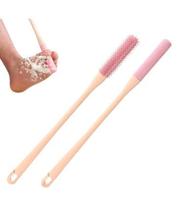 Toe Lotion Applicator - 2 Long Handle Toe Scrubber | Silicone Bristles Foot Brush | Foot Towel Brush with Reusable Drying Covers | Toe Cleaning Brush Silicone Toe Brush for Seniors Pink