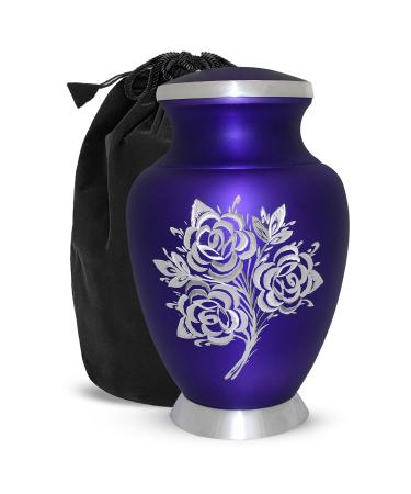 Purple Cremation Urn - Memorial Purple Ashes Urn with Velvet Bag - Rose Urn for Ashes Adult Large - Honour Your Loved One with Purple Urns for Human Ashes Adult - Large Urns for Male & Female Ashes