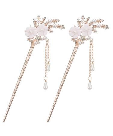 2 Pcs Rhinestone Pearl Flower Hair Stick Chinese Hair Chopsticks Vintage Tassel Hair Pin Chignon Pin Chopsticks Hair Styling Hair Making Accessories for Women (White)1 - Buy Online on GoSupps.com