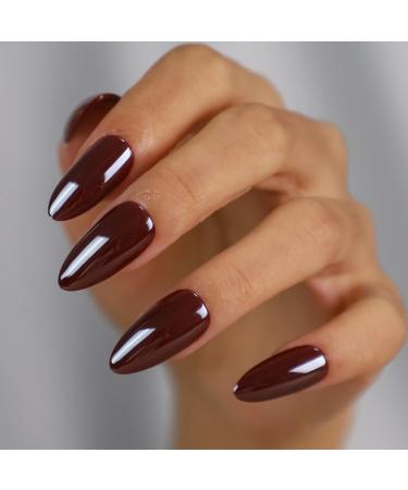 Shop OIFEN Press On Nails - Almond Medium Chrome Burgundy Red | 30pcs Reusable Fake Nails with Nail Glue | Mahogany Glossy Finish - Buy Online on GoSupps.com