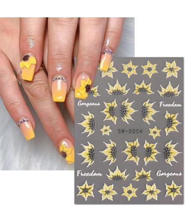 5D Flower Embossed Sunflower Nail Stickers - Self Adhesive Design for Acrylic Nails - Summer Nail Art Decoration for Women/Girls - Buy Online on GoSupps.com