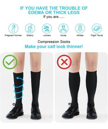 Acwoo Compression Stockings for Men & Women | Medical Knee Socks | 2 Pairs Black & Beige | Thrombosis Compression Socks - Buy Online on GoSupps.com
