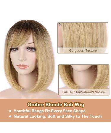 Morica Ombre Blonde Wig with Bangs - 14 Short Synthetic Bob for Women | Heat-Resistant, Perfect for Daily Wear & Parties - Buy Online on GoSupps.com