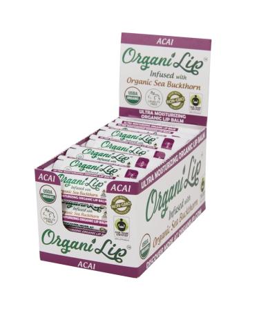 OrganiLip Organic Lip Balm Acai Flavor Ultra Hydrating Lip Moisturizer for Cracked or Dry Lips Infused With Organic Sea Buckthorn Oval Shaped Tube USDA Certified Organic 30 Pack