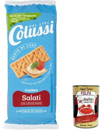 Italian Gourmet E.R. Colussi Cracker Salati Cracker Set of 6 with Durable Flour 500g + Italian Polpa Goumet Polpa 400g